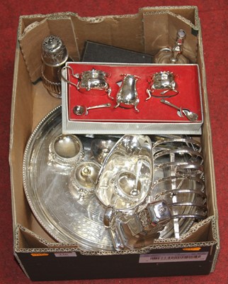 Lot 336 - A box of miscellaneous silver plated wares to...