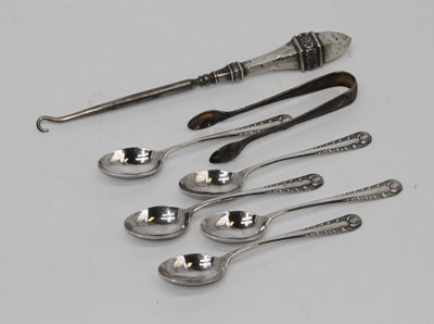 Lot 346 - A set of five George V silver teaspoons, each...