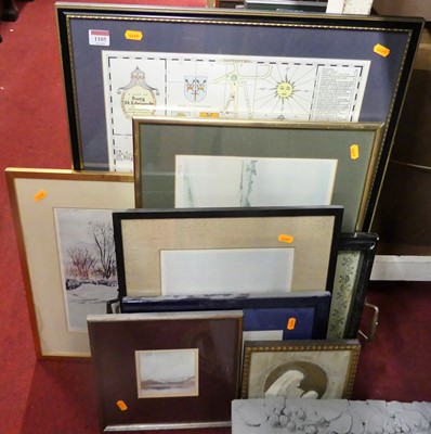 Lot 1105 - Assorted pictures, prints, plaster relief...