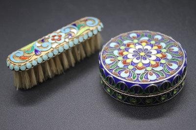 Lot 404 - A Russian silver and enamel pocket snuff box,...