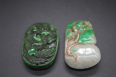 Lot 479 - A carved jadeite pendant, 5cm; together with...