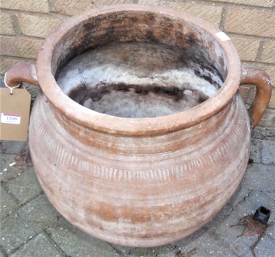 Lot 1209 - A terracotta twin handled olive pot, h.50cm