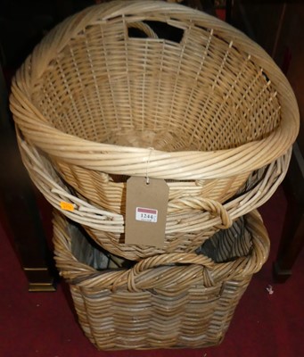 Lot 1244 - Three various wicker twin handled carry baskets