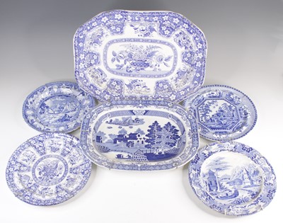 Lot 4028 - A blue and white transfer decorated meat dish,...
