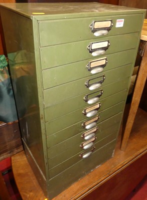 Lot 1302 - A green painted steel ten-drawer document...