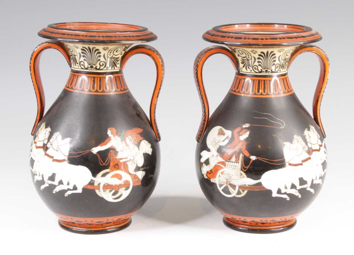 Lot 4083 - A pair of continental Etruscan style porcelain...