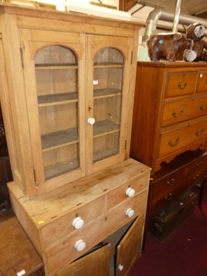 Lot 1354 - A Victorian pine dresser, having twin glazed...