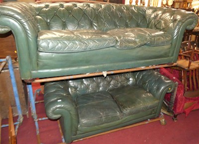 Lot 1371 - A green leather buttoned upholstered two-piece...