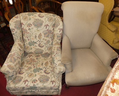 Lot 1402 - A fabric upholstered scroll armchair, raised...