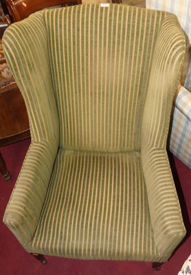 Lot 1411 - An Edwardian mahogany framed and green striped...