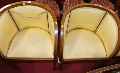 Lot 1431 - A pair of 1930s oak framed tub chairs, with...