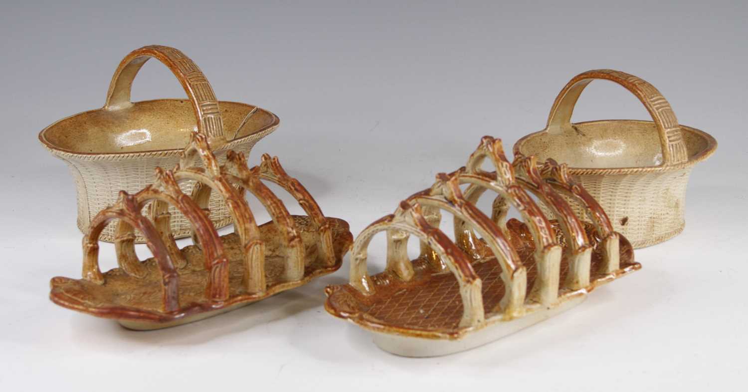 Lot 4047 - A near pair of Derbyshire stoneware five...