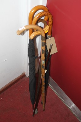 Lot 749 - A collection of walking sticks and umbrellas