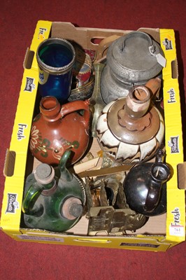 Lot 761 - A box of metal ware and ceramics to include a...