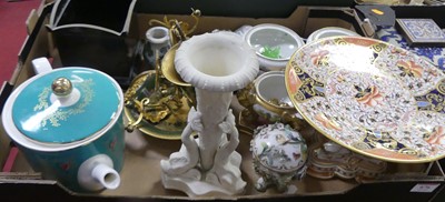 Lot 676 - A box of ceramics to include a hand painted...