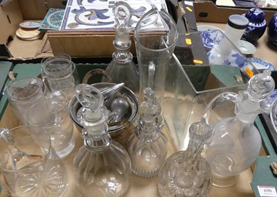 Lot 690 - A box of glassware to include decanters