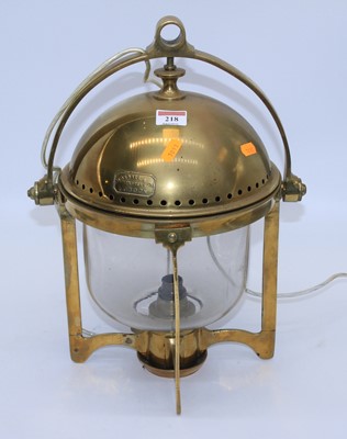 Lot 218 - A converted brass ship's lantern table lamp,...