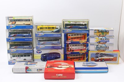 Lot 1522 - A box of collectable Corgi buses including...