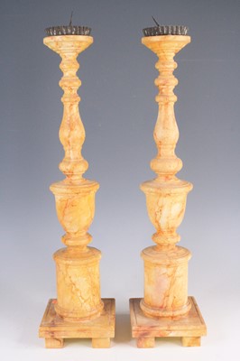 Lot 4175 - A pair of simulated marble turned wooden...