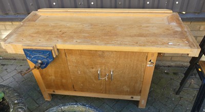 Lot 1508 - Scratch built wooden workbench with large...