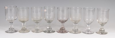 Lot 4090 - A matched set of eight Georgian glass rummers,...
