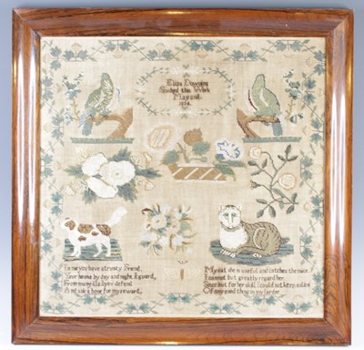 Lot 4278 - A William IV needlework, verse and picture...