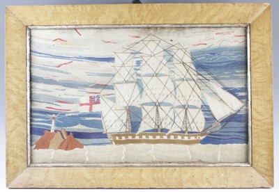 Lot 4293 - A Victorian sailor's woolwork depicting a...