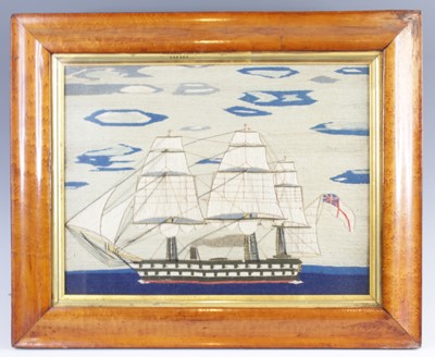 Lot 4292 - A mid-19th century sailor's woolwork depicting...
