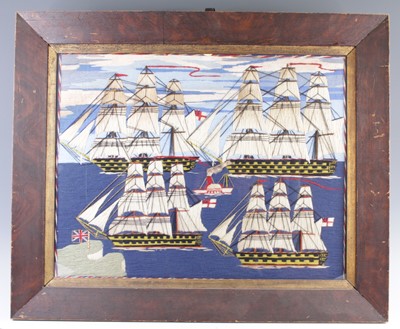 Lot 4291 - A Victorian style sailor's woolwork depicting...