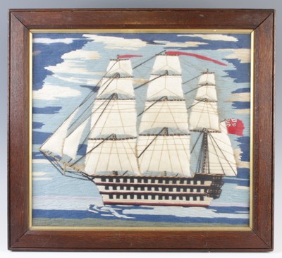 Lot 4290 - A sailor's woolwork depicting a three-masted...