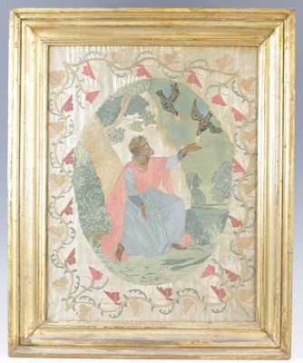 Lot 4280 - A 19th century silk and embroidered panel...