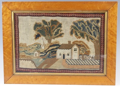 Lot 4286 - A Victorian woolwork panel depicting a country...