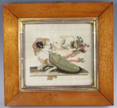 Lot 4273 - A Victorian embroidered silk picture depicting...