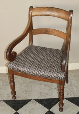 Lot 4383 - A Regency mahogany barback scroll elbow chair,...