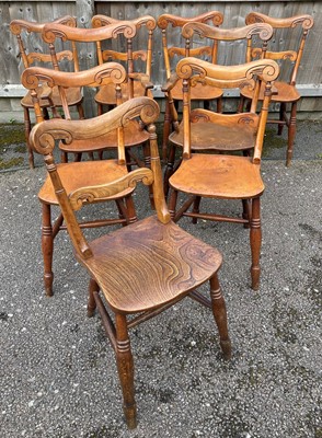 Lot 4386 - A set of nine 19th century elm and fruitwood...