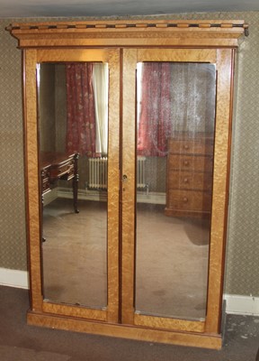 Lot 4390 - A Victorian maple twin mirror door wardrobe,...