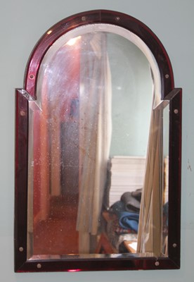 Lot 4458 - An Art Deco bevelled and rouge glass arched...