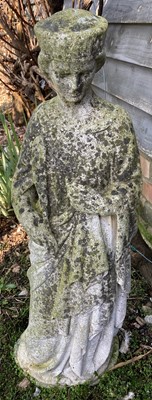 Lot 4539 - A weathered reconstituted stone garden statue...