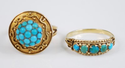 Lot 4146 - Two late Victorian yellow metal turquoise...