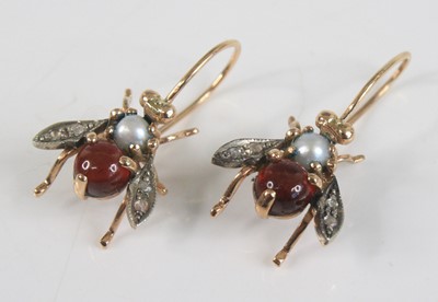 Lot 2389 - A pair of yellow metal winged insect drop...