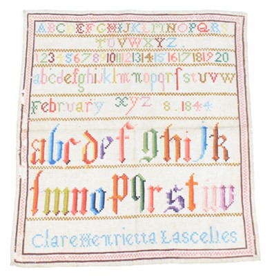 Lot 2507 - A Victorian needlework alphabet sampler by...