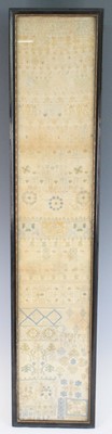 Lot 2505 - A Charles I banded embroidered sampler,...