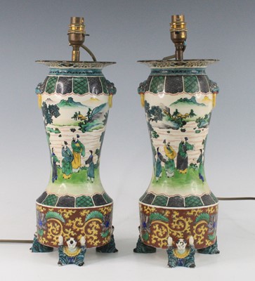 Lot 2540 - A pair of Chinese famille verte table lamps,...