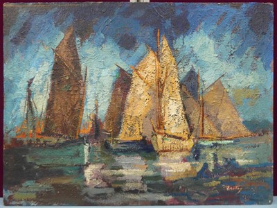 Lot 401 - Akos Zsoter (1895-1983) - Boats and blue sky,...