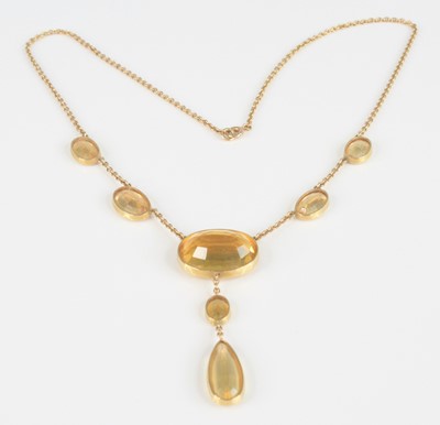 Lot 2347 - A yellow metal citrine multi-stone necklet,...