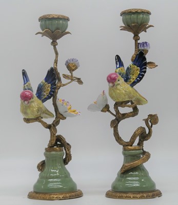 Lot 3 - A pair of continental porcelain and gilt metal...