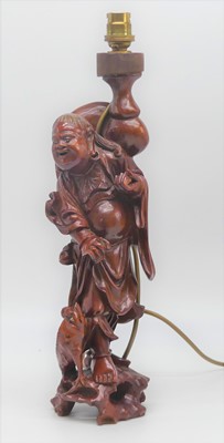 Lot 7 - A Japanese carved figural table lamp, height 42cm