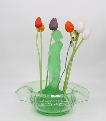 Lot 55 - An Art Deco green frosted glass figural...