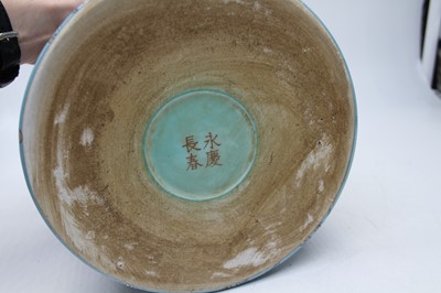 Lot 75 - A Chinese blue glazed jardiniere, decorated...