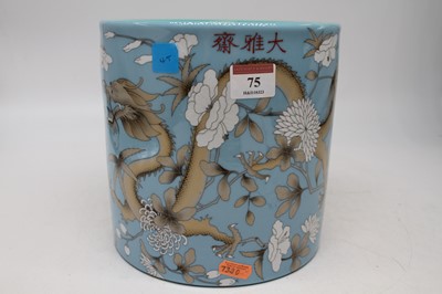 Lot 75 - A Chinese blue glazed jardiniere, decorated...
